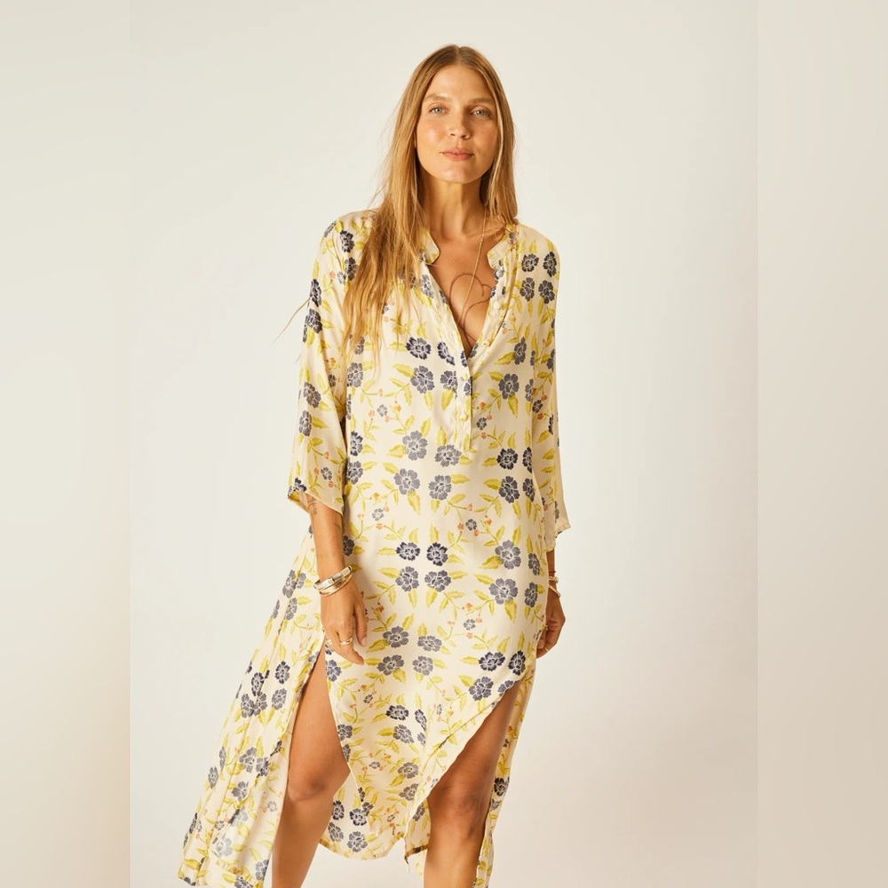 Natalie Martin Silk Yellow and Crimson Floral Isobel Dress size L